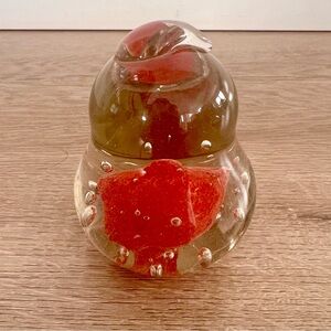 Vintage‎ Murano Glass Controlled Bubble Red Pear Figurine Paperweight 3.5” H